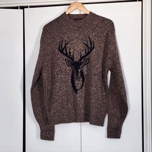 Pine State Brown Crewneck Sweater with Deer Design